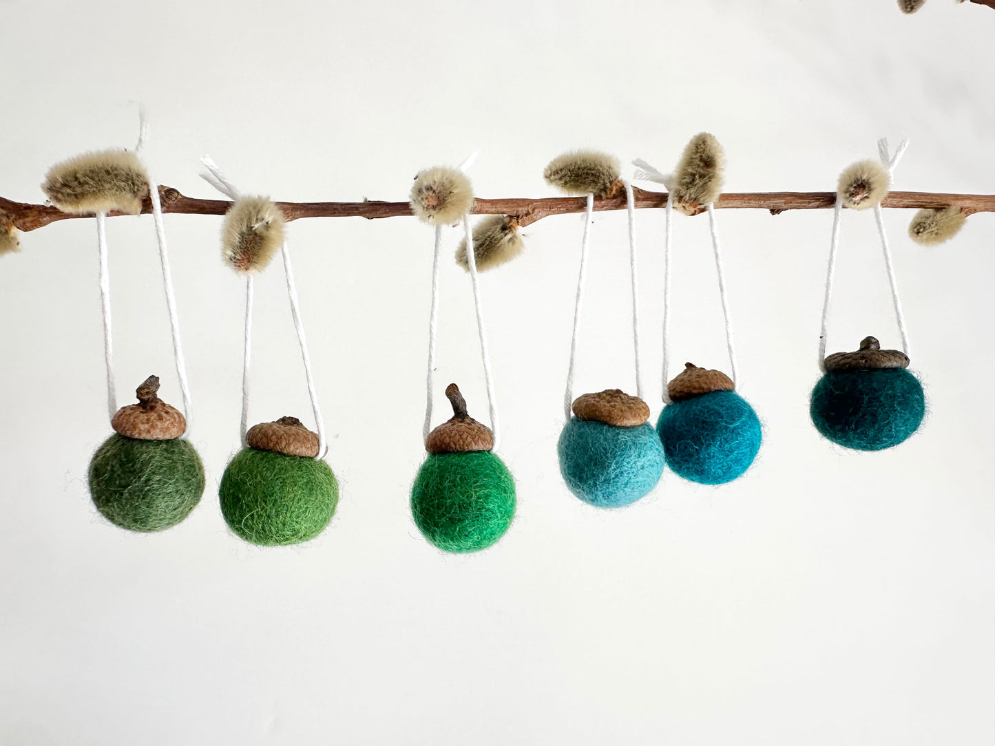 Greens & Blues Wool Acorns