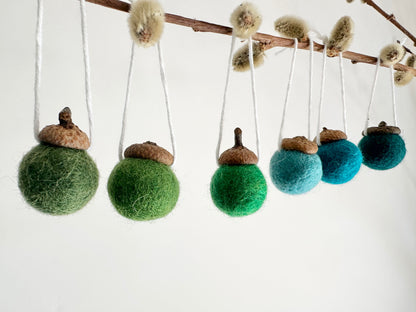 Greens & Blues Wool Acorns
