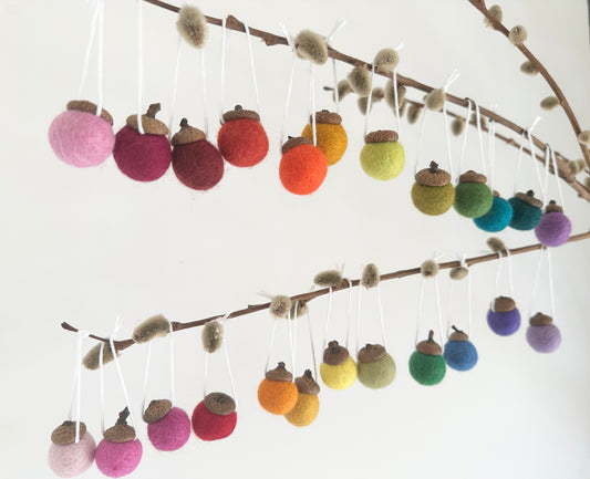 Rainbow Ombre Wool Acorns