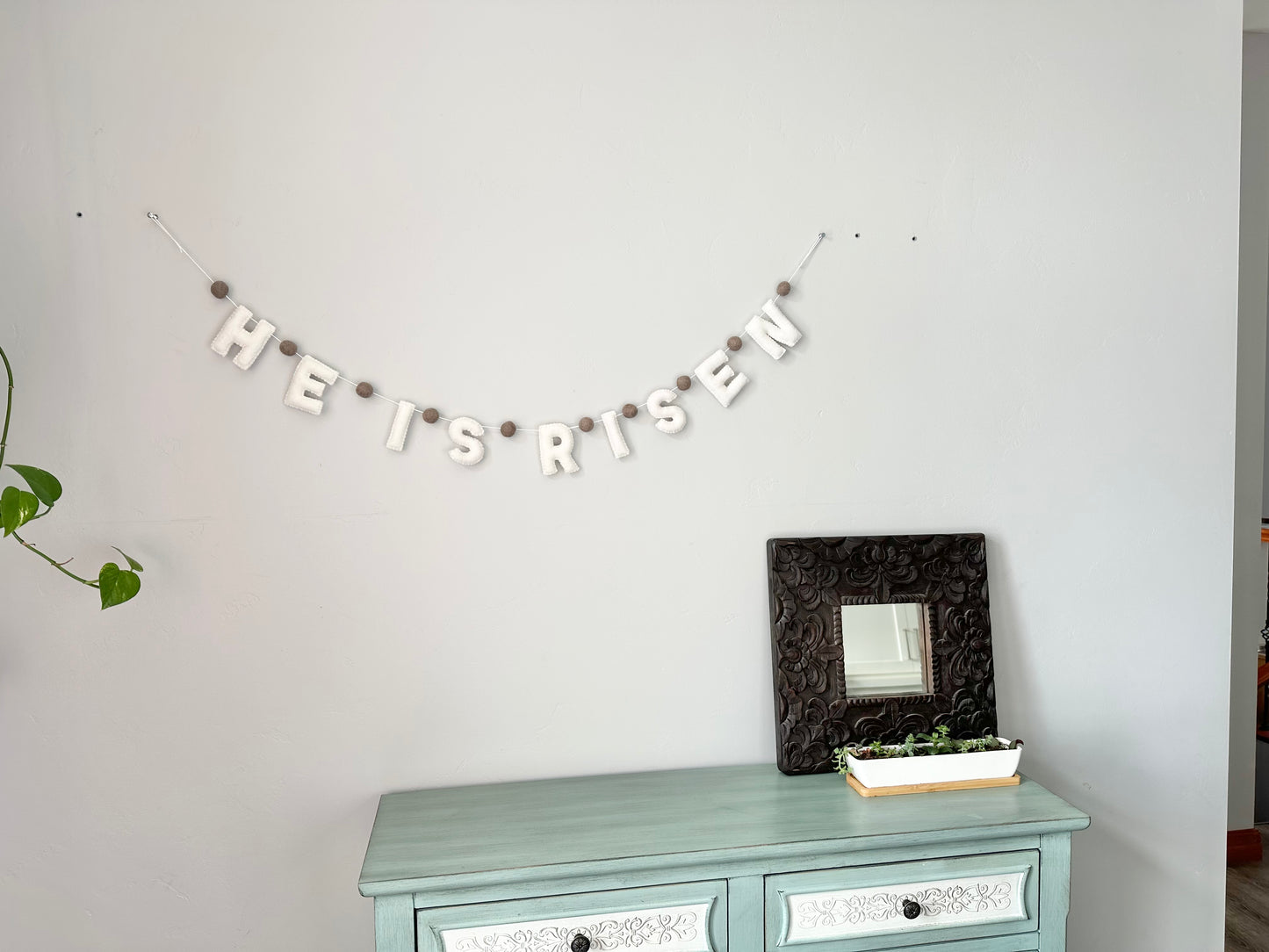 HE IS RISEN felt banner - white letters