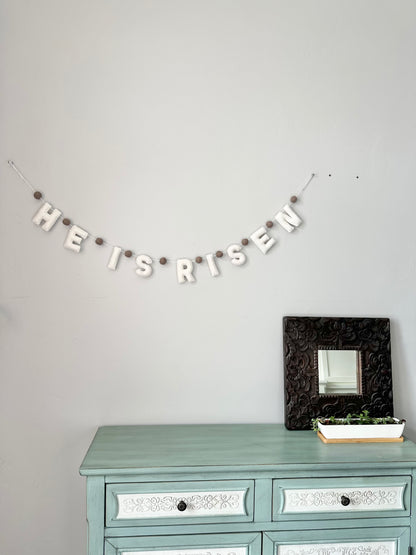 HE IS RISEN felt banner - white letters