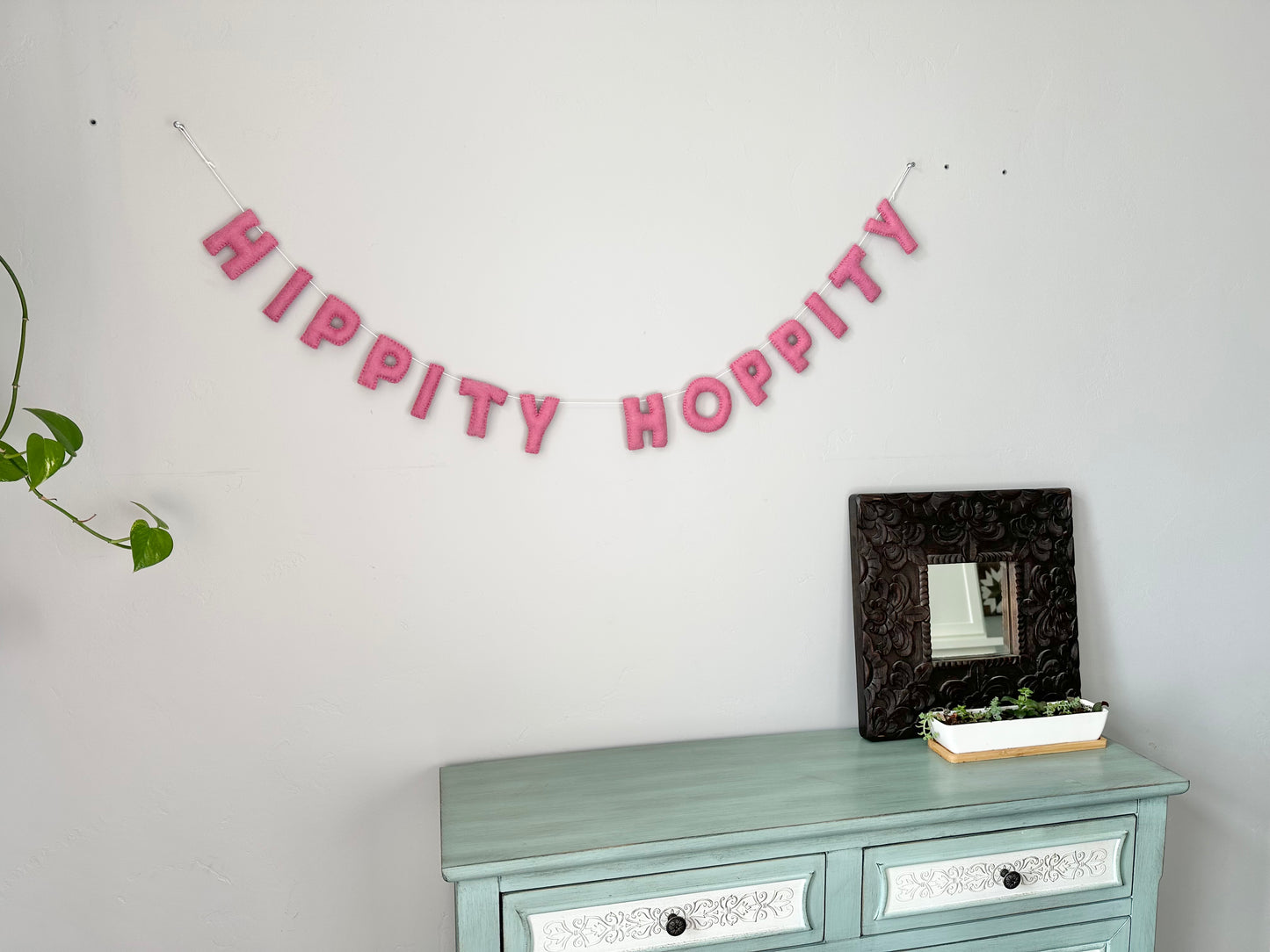 HIPPITY HOPPITY felt banner - pink letters
