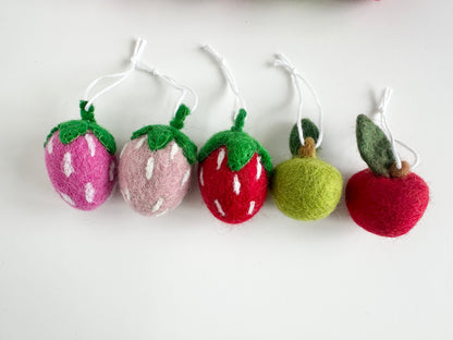 Strawberry or Apple Felt Ornaments