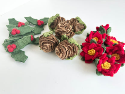 Mistletoe, Pinecone, Poinsettia Toys