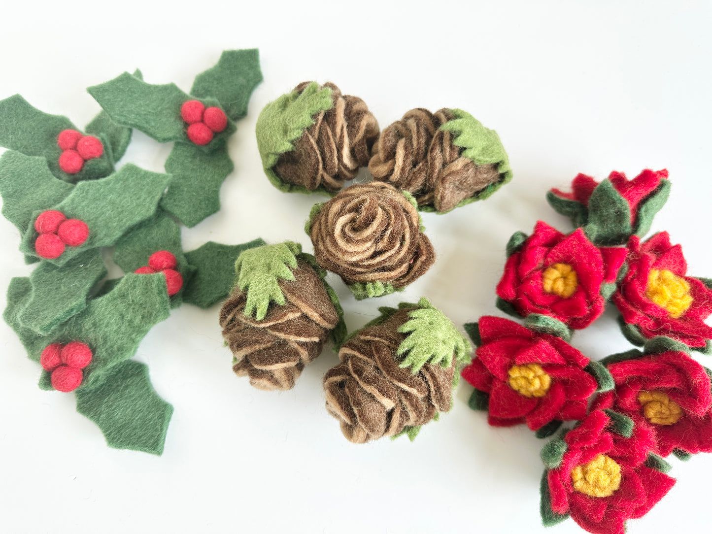 Mistletoe, Pinecone, Poinsettia Toys