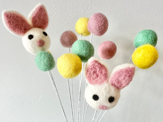 White Bunny & Felt Ball Flower Bouquet