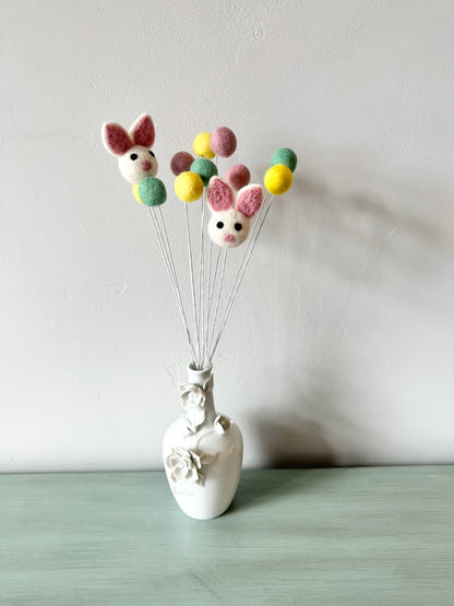 White Bunny & Felt Ball Flower Bouquet
