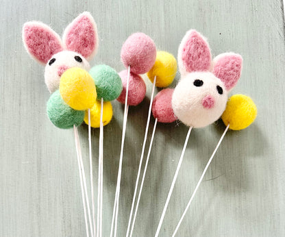 White Bunny & Felt Ball Flower Bouquet