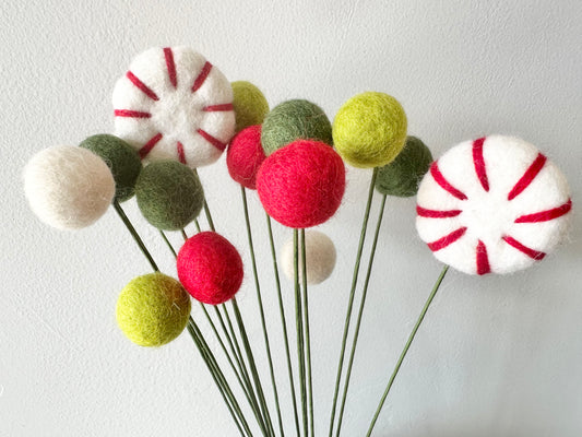 Holiday Peppermint & Felt Ball Flower Bouquet