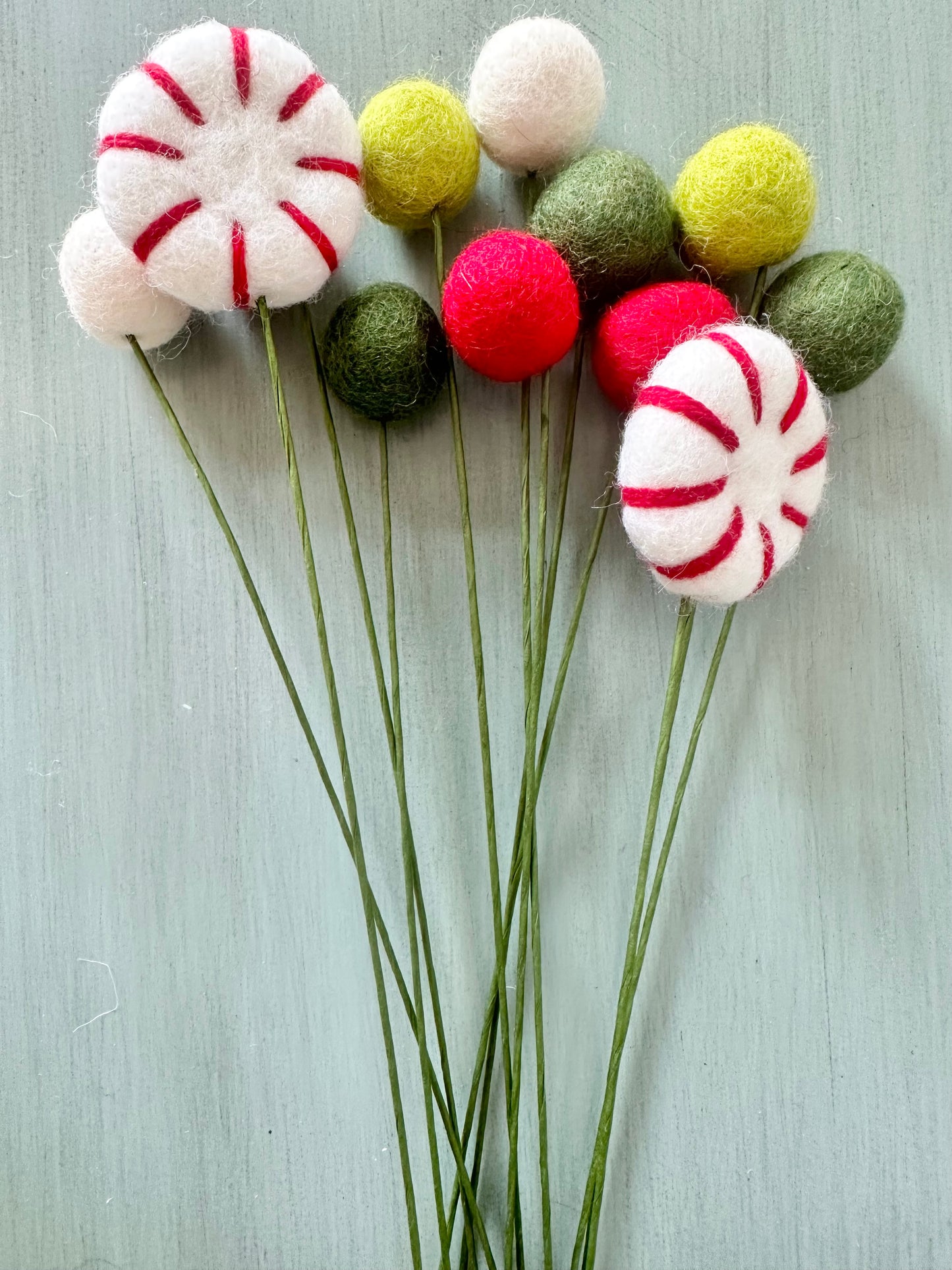 Holiday Peppermint & Felt Ball Flower Bouquet