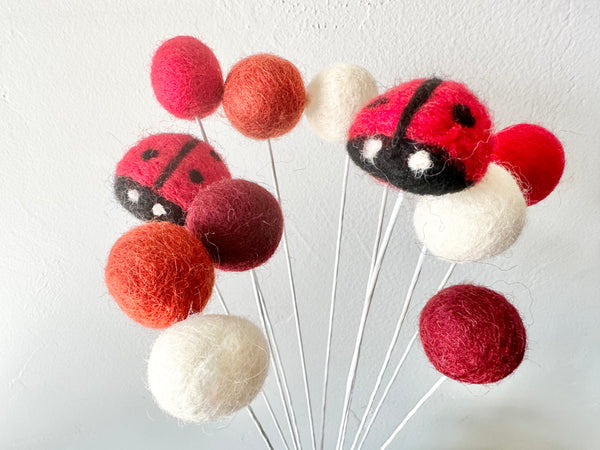 Lady Bug & Felt Ball Flower Bouquet