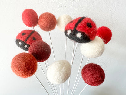 Lady Bug & Felt Ball Flower Bouquet