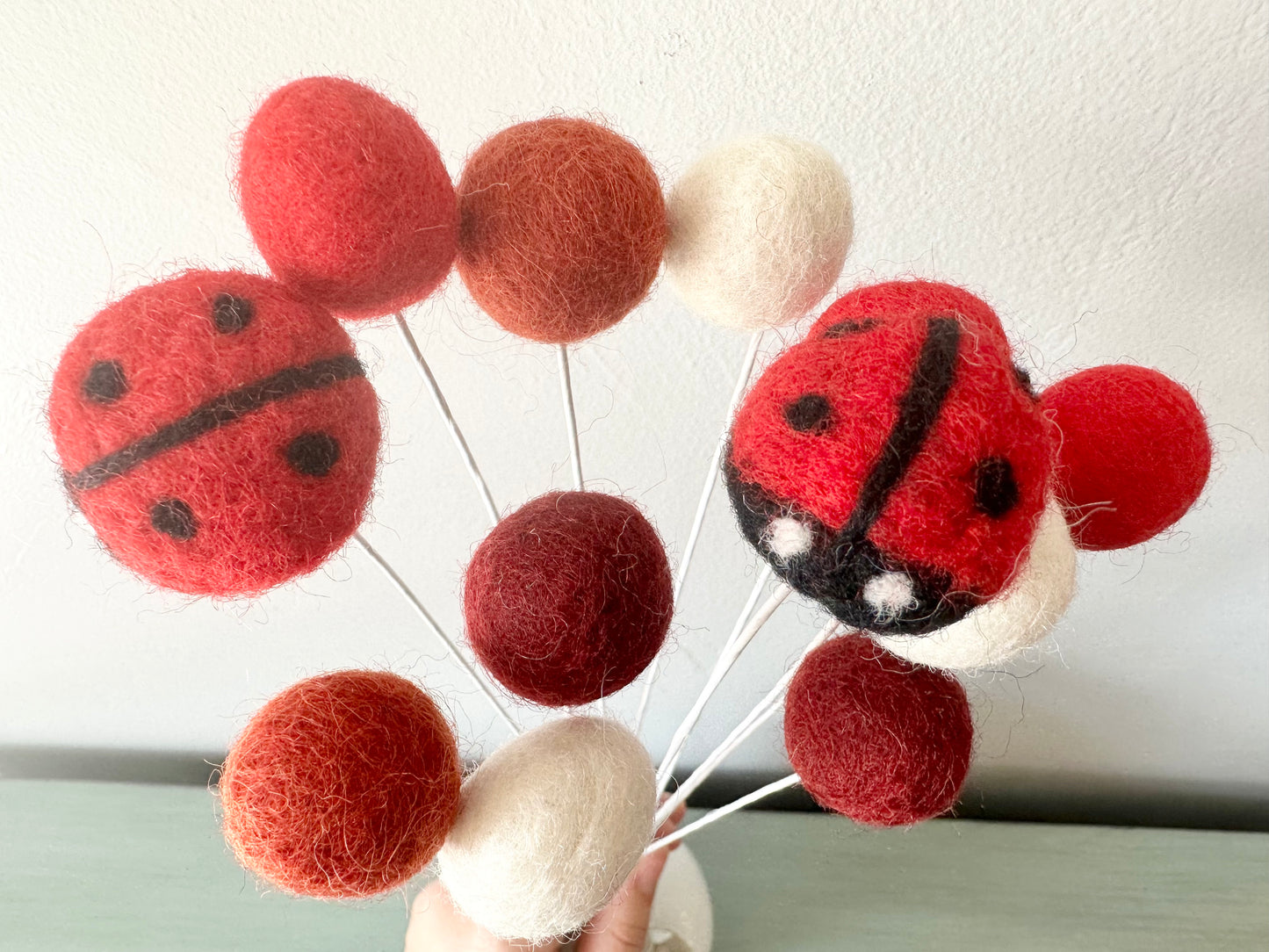 Lady Bug & Felt Ball Flower Bouquet