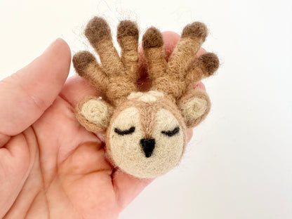 Sleepy Wool Felted Deer Head