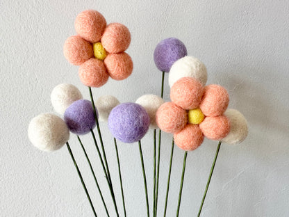 Soft Peach Daisy Wool Bouquet