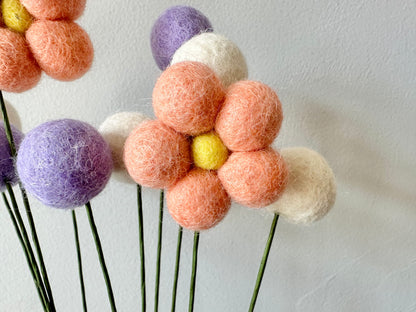 Soft Peach Daisy Wool Bouquet