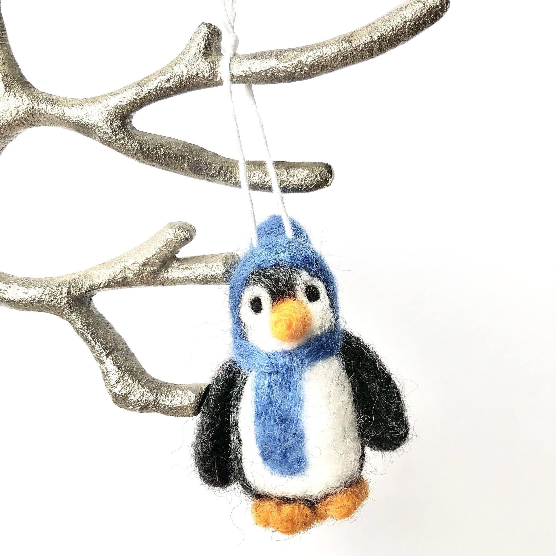 Red or Blue Penguin Felted Ornaments - Redheadnblue