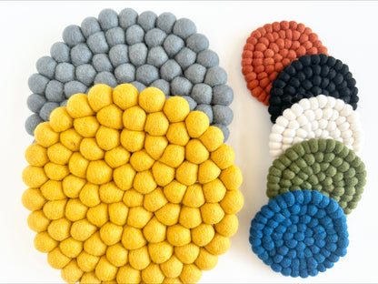 Solid Colored Felt Ball Trivet & Coaster
