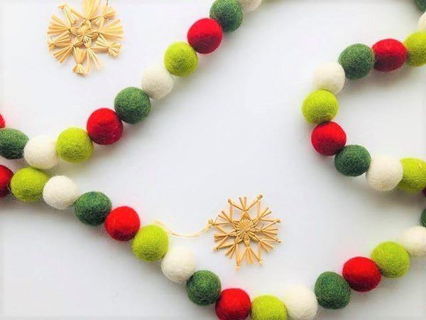 Christmas Tree Garland. Red and White Beaded Garland. Felt Ball