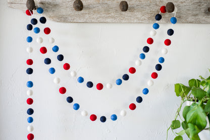 Red White and 2 Blues Felt Ball Garland
