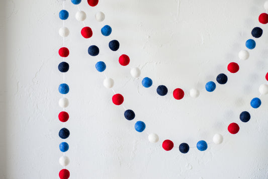 Red White and 2 Blues Felt Ball Garland