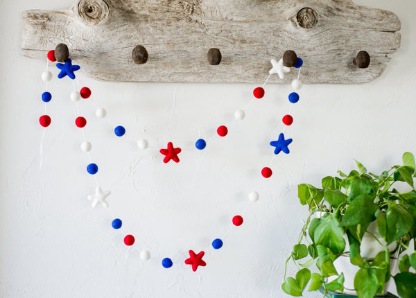 American Pride Stars & Stripes Felt Ball Garland