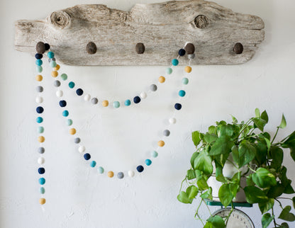 Blues Gold Neutral Felt Ball Garland