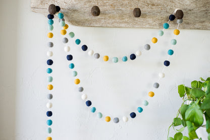 Blues Gold Neutral Felt Ball Garland