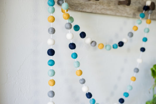 Blues Gold Neutral Felt Ball Garland