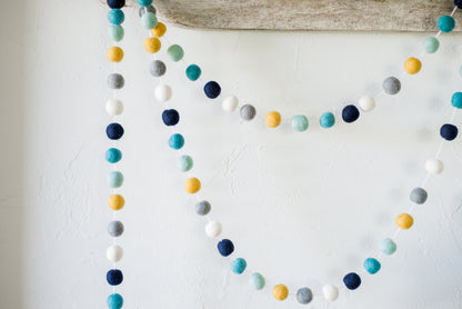 Blues Gold Neutral Felt Ball Garland