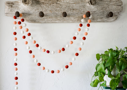 Rust Red Peach Gradient Felt Ball Garland