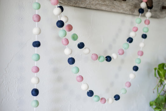 Navy Mint Felt Ball Garland