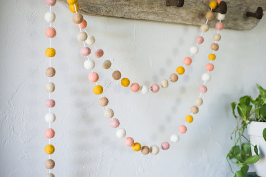 Soft Pinks & Gold Felt Ball Garland