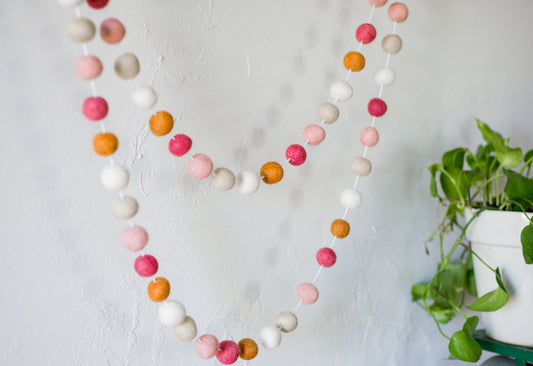 Sienna & Dark Coral Felt Ball Garland