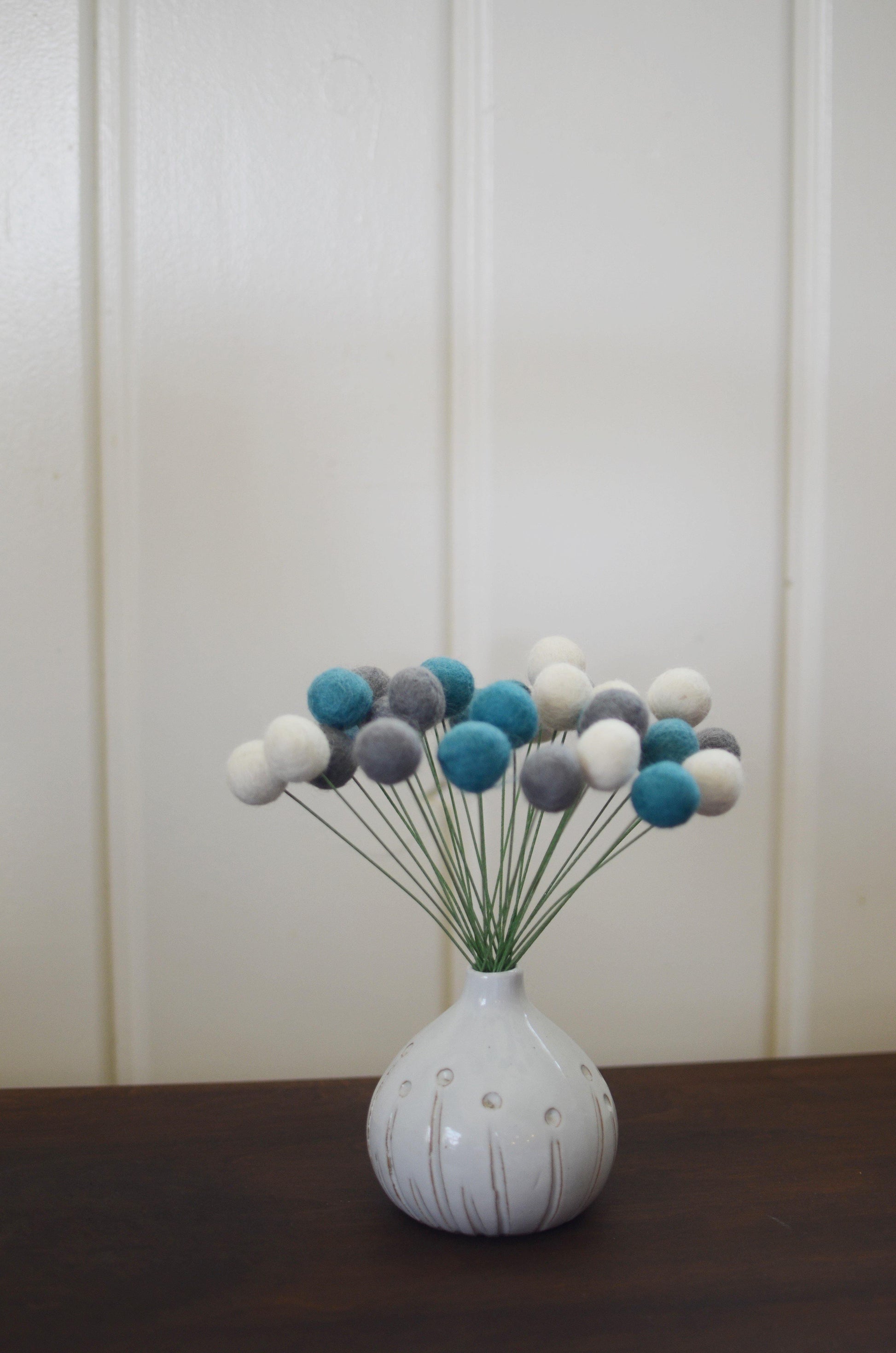 Dutch Blue & Grey Felt Ball Bouquet - Redheadnblue