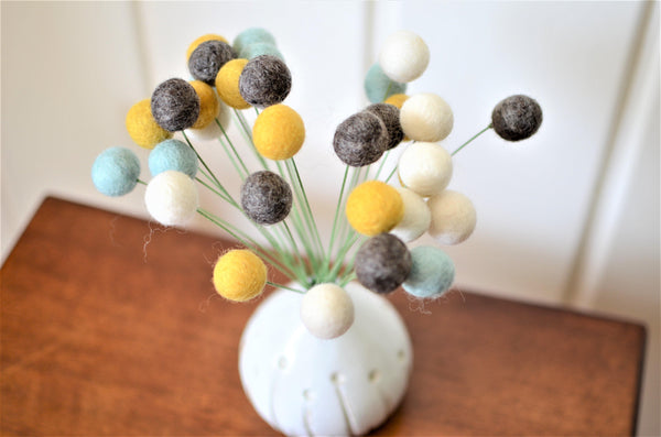Baby Blue & Gold Felt Ball Bouquet - Redheadnblue