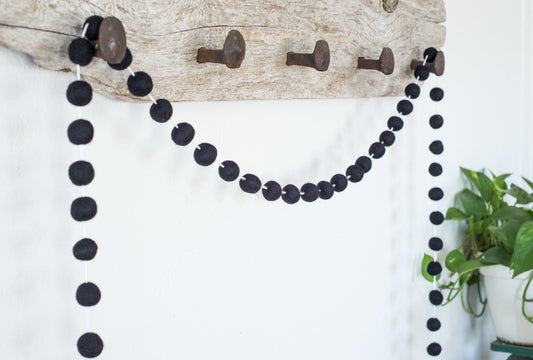 All Black Felt Ball Garland - Redheadnblue