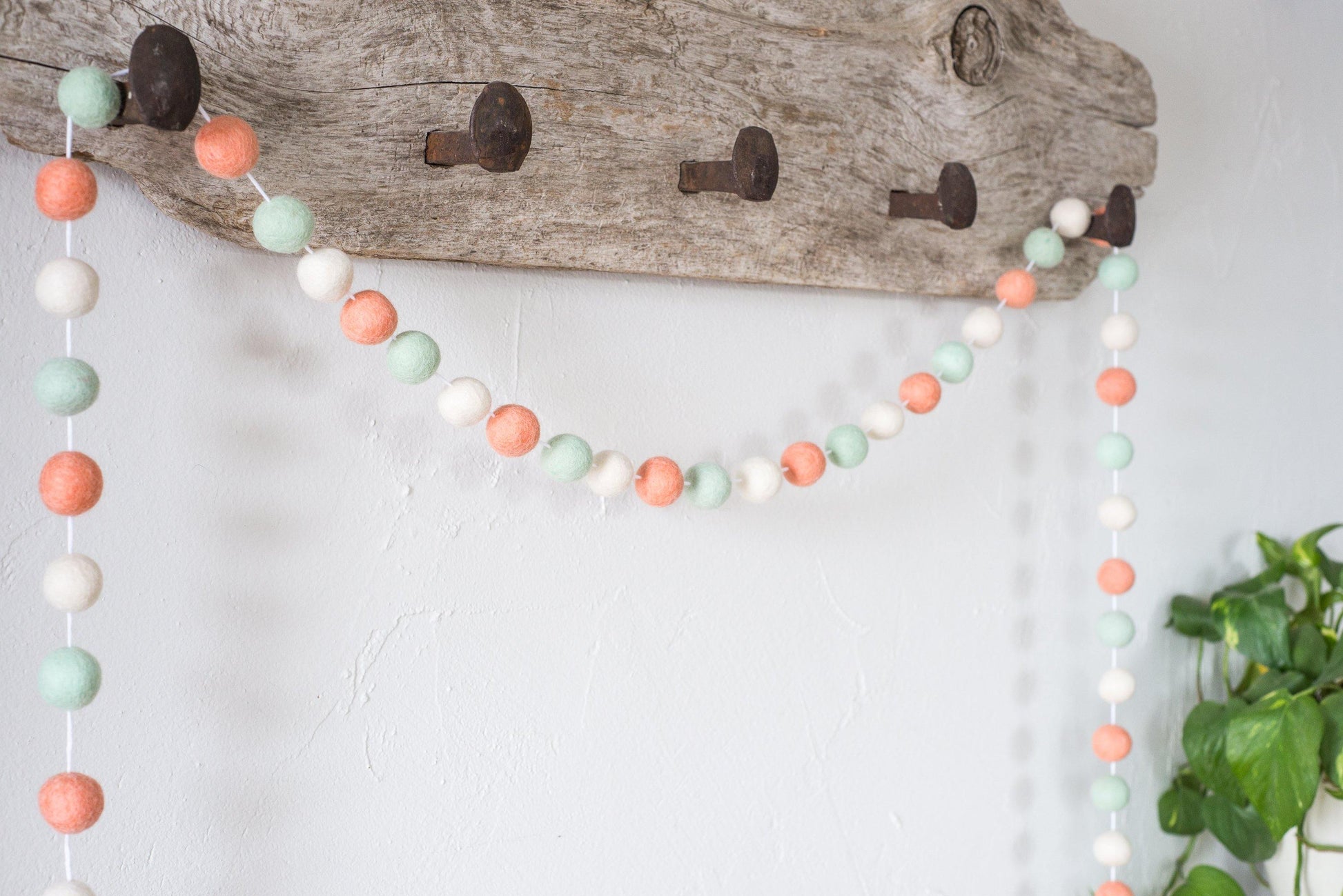 Peach & Mint Felt Ball Garland - Redheadnblue