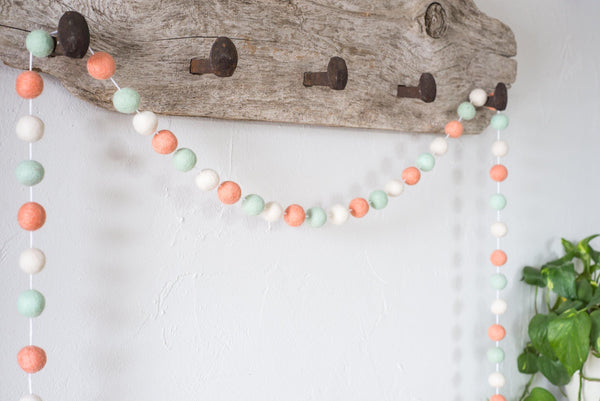 Peach & Mint Felt Ball Garland - Redheadnblue