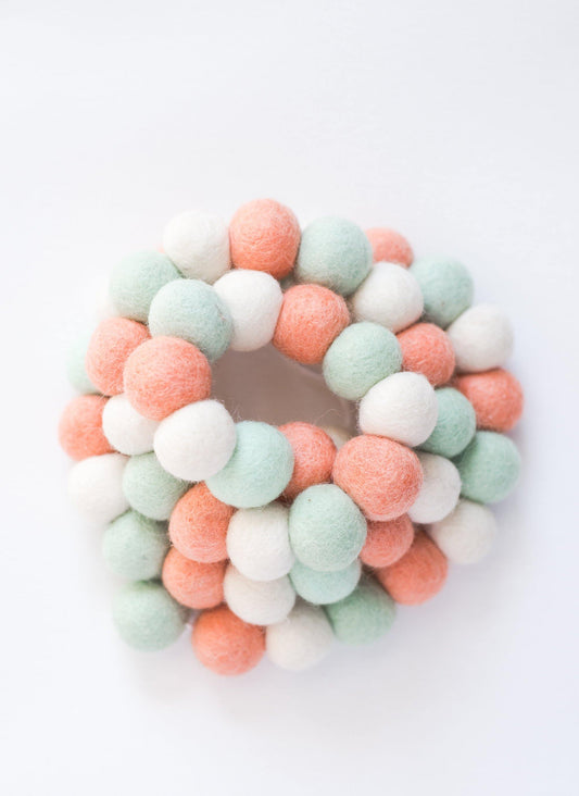 Peach & Mint Felt Ball Garland - Redheadnblue