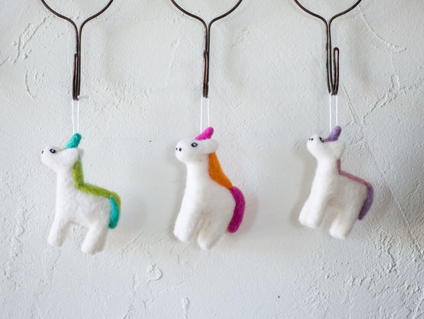 Felted Unicorn Ornaments - Redheadnblue