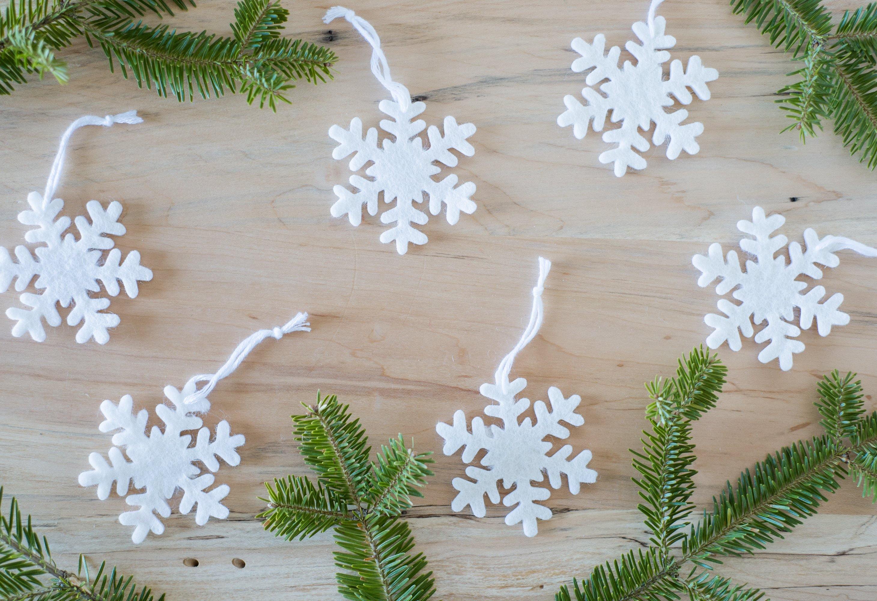 Wool Felt Snowflakes- White Christmas Winter Shapes- 100% Wool Felt