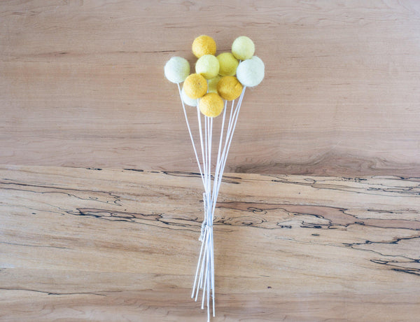 Shades of Yellow Felt Ball Bouquet - Redheadnblue