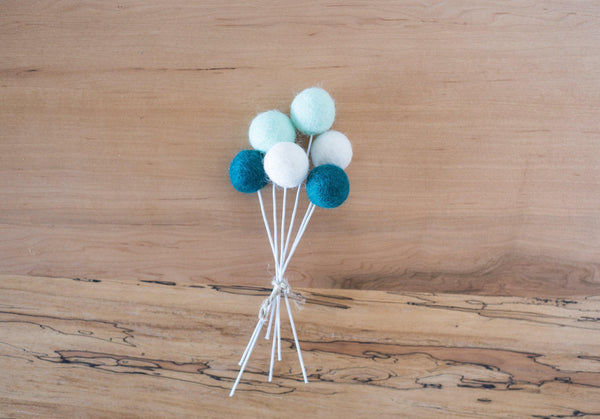 Peacock & Mint Felt Ball Bouquet - Redheadnblue