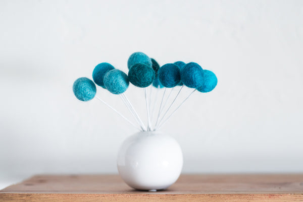 Shades of Blue Felt Ball Bouquet