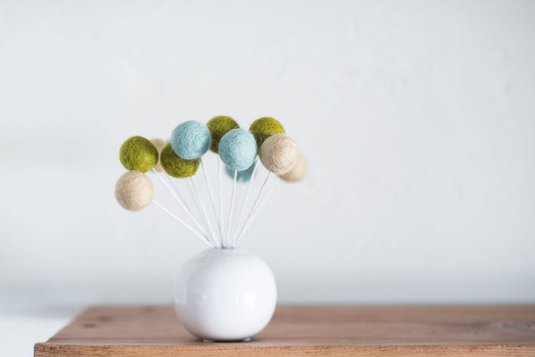 Olive & Baby Blue Felt Ball Bouquet - Wool Jamboree