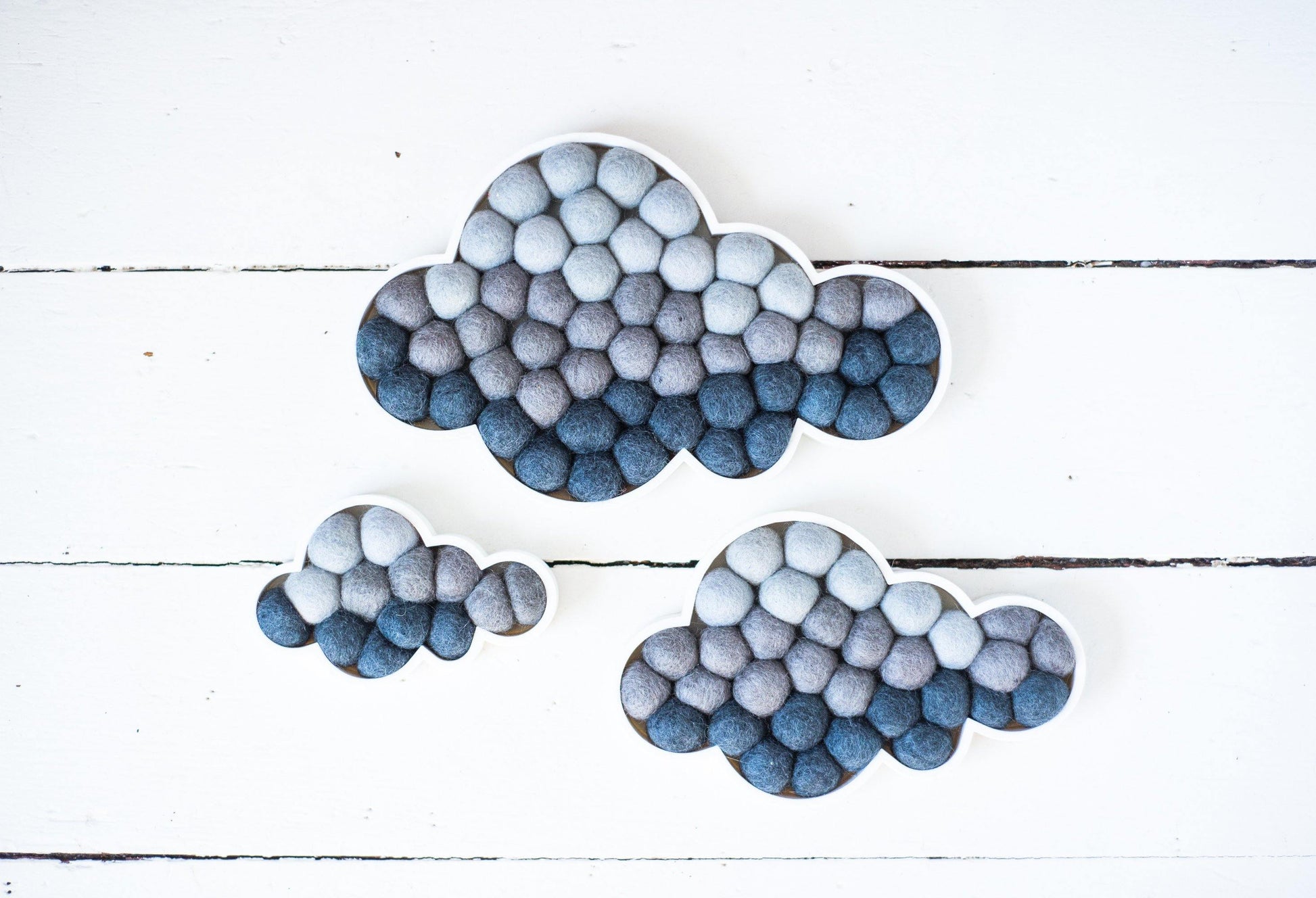 Shades of Gray Storm Felt Ball Clouds - Redheadnblue