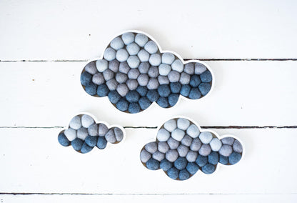 Shades of Gray Storm Felt Ball Clouds - Redheadnblue