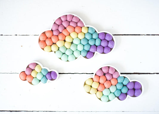 Pastel Rainbow Felt Ball Clouds - Redheadnblue
