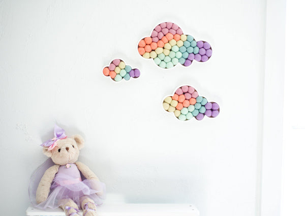 Pastel Rainbow Felt Ball Clouds - Redheadnblue